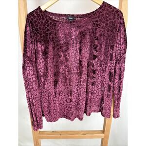 NWT Shana Maroon Velvet Burnout Sheer Popover Top #1125 Size XL